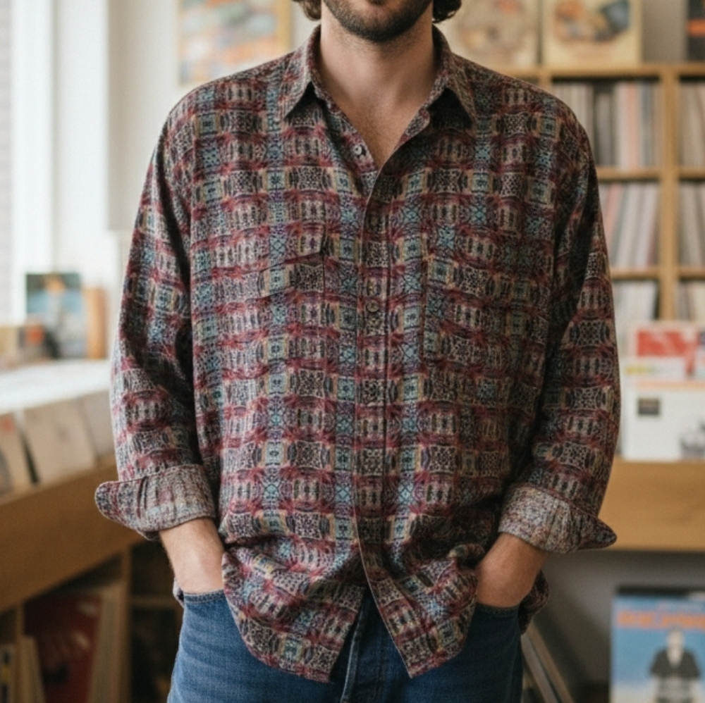 NWOT Jhane Barnes XL Vintage 90s Dadcore Retro Jacquard Artsy Button Down Shirt